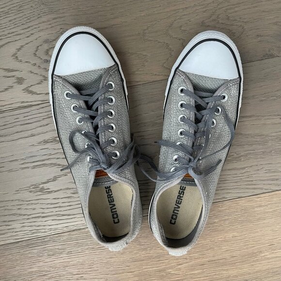 Converse All Star Casual Lo Cut Lace Up Textile Sneakers Grey + White Sz 8.5M - Picture 2 of 12